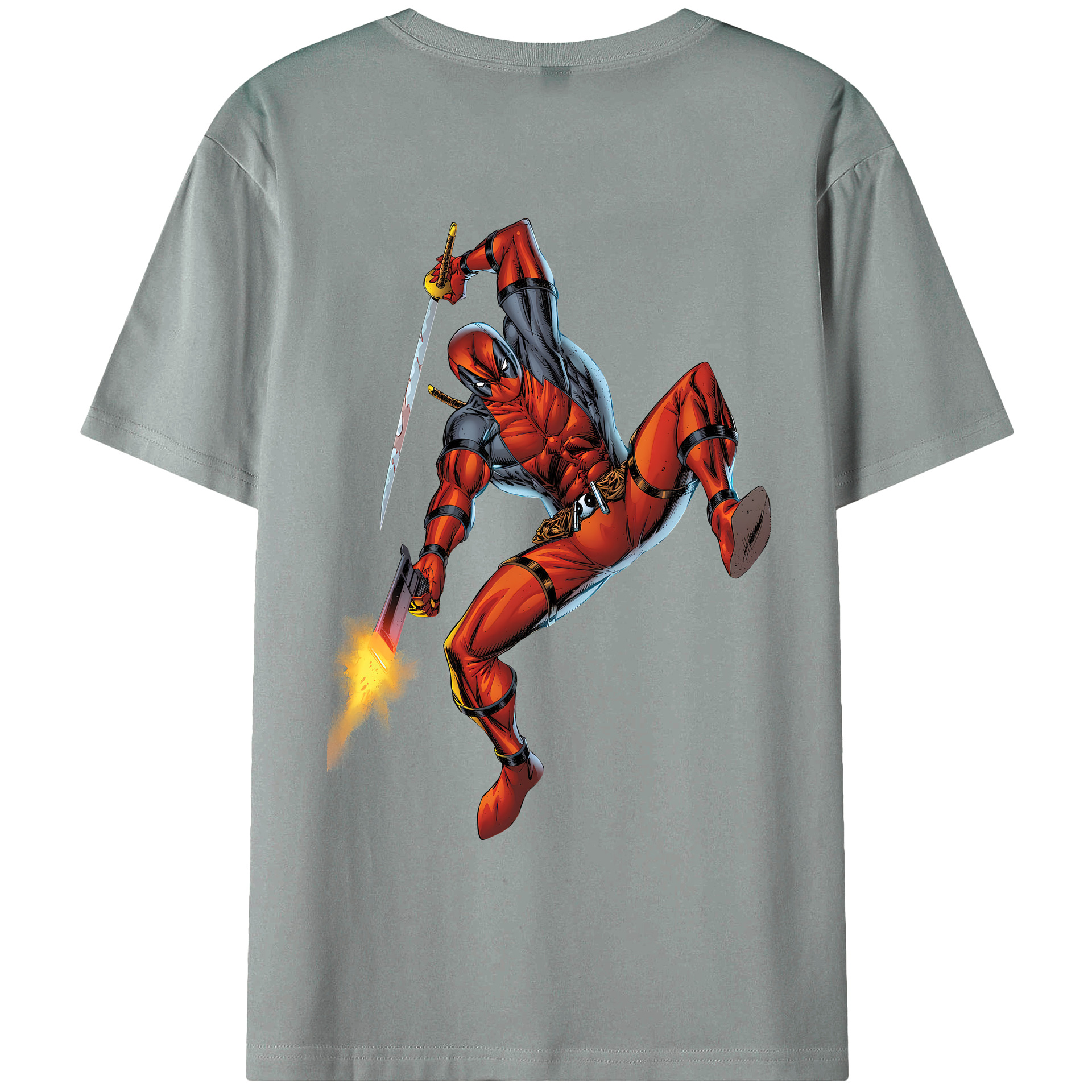 （画像用） Deadpool デッドプール 綿100％ メンズ半袖Tシャツ（バックプリント） 通気性